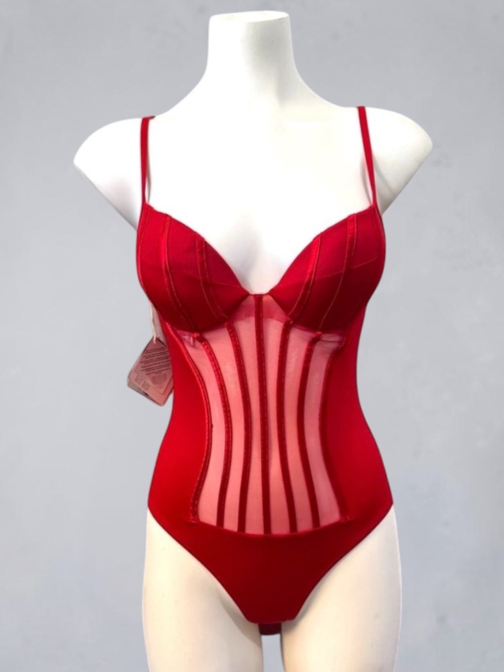 La Perla Red Boned Mesh Sheer Swimsuit Size 6